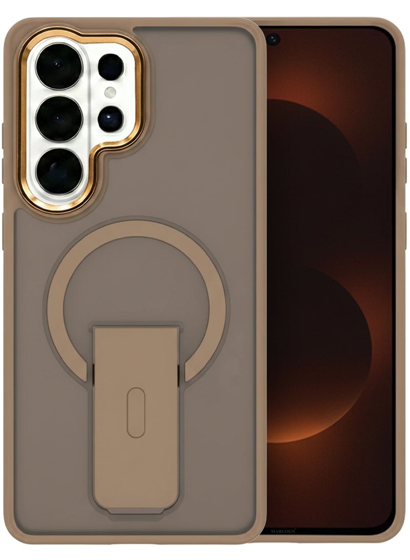 CATANES Magnetic Ring Kickstand Case for Galaxy S26 Ultra – Frosted Protective Back with Grip Holder with 3D Screen Protector - Gold - Image 4